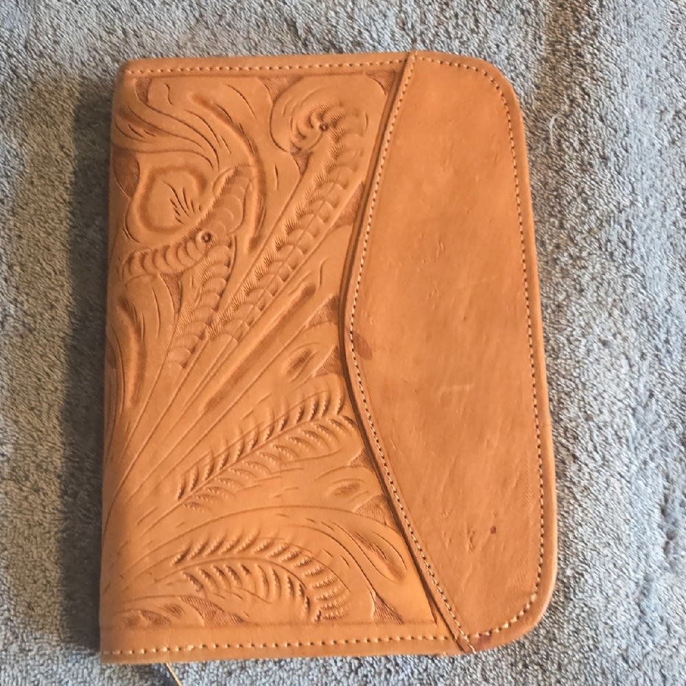Embossed Tan Leather Women's Clutch